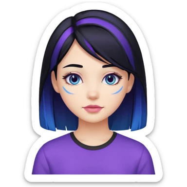 Girl with black blue and purple hair sticker