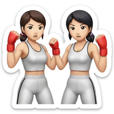 two asian women kicking and fighting each other sticker