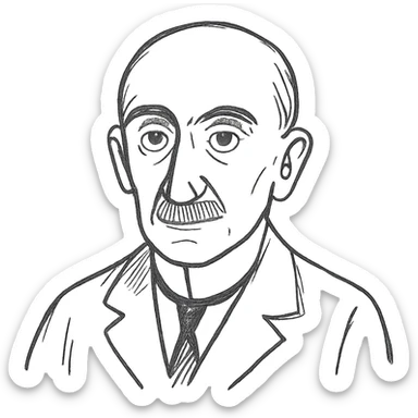 a hand drawn black outline portrait of philosopher Henri Bergson with similar-sized eyes based a famous photograph of him sticker