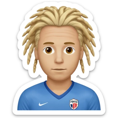 blonde dreadlocks man with blue jersey sticker
