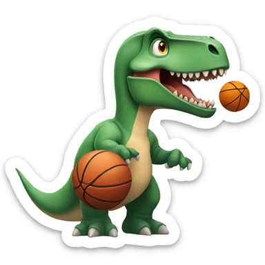 A dinosaur eating chicken while having a basketball in its hand sticker