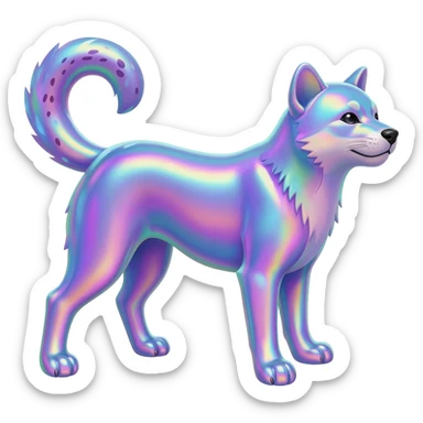 Colorful shiny iridescent Cheetah-Dingo-Jackal-Civet-serval-shiba-inu-hybrid, full body sticker
