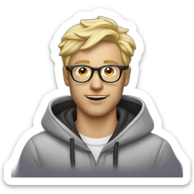 Blonde Man glasses hoodie eats icecream sticker