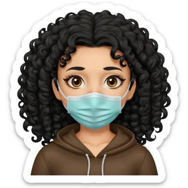 a pretty tan bratz girl with black curly hair. no makeup, looking sick, wearing a mask, coughing sticker
