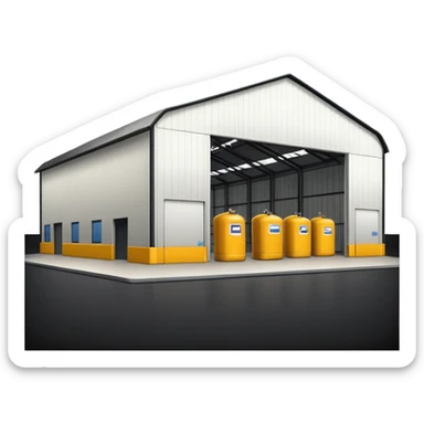 hangar, many fuel warehouse sticker