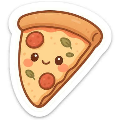 chibi slice of pizza with a cute face and blushing cheeks sticker