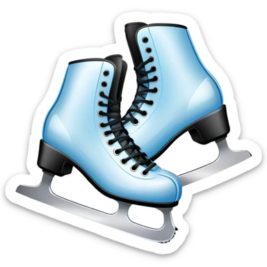 An icon showing In the background, twinkling lights, winter trees, and cheering spectators create a festive atmosphere. a pair of elegant ice skates gliding across a smooth, frozen rink with snowflakes in the air. Transparent background highlights the grace and charm of ice skating. sticker