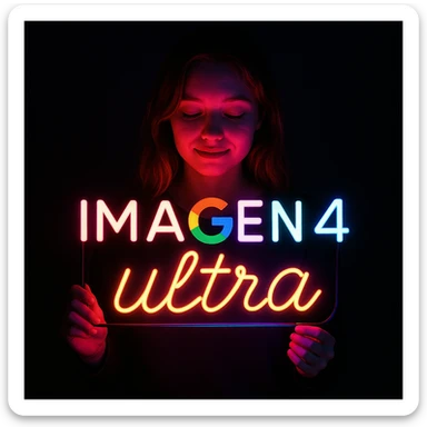 make a girl holding this sign, but sign in made of neon, also add ultra below the sign sticker