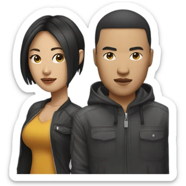 asian male rapper and a female songwriter on a big big biglawn sticker