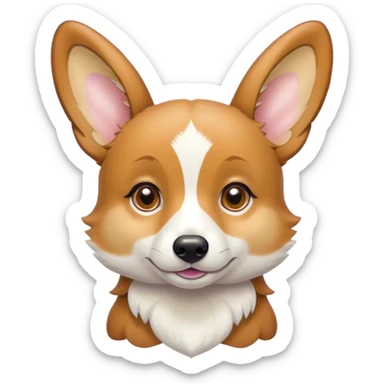 Cinematic Cute Fawn Corgi Portrait Emoji, Head tilted playfully and inquisitively, with a sleek fawn coat adorned with bright white patches and perky ears, round, sparkling brown eyes filled with curiosity, Simplified yet irresistibly adorable features, highly detailed, glowing with a warm, friendly glow, high shine, affectionate and lively, stylized with a touch of whimsy, bright and endearing, soft glowing outline, capturing the essence of a mischievous yet loving pup, so playful it feels like it could bound out of the screen and into your arms! sticker