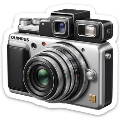 Olympus Superzoom 70G camera, vintage compact point and shoot camera with extendable lens, rectangular body, viewfinder, and flash sticker
