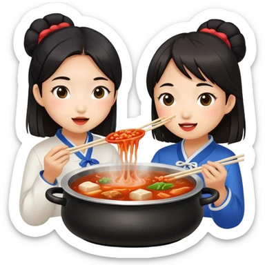 两个亚洲女孩吃火锅 sticker