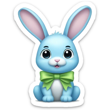 Light blue bunny, wearing a light green bow sticker