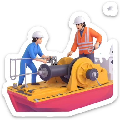 Detailed sequence showing winch operator on ship deck collecting sediment cores and passing to scientists sticker