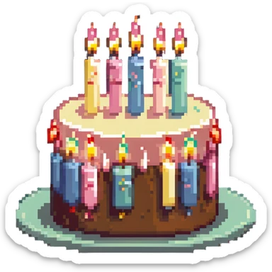 dangao Chinese birthday cake with candles, pastel colors sticker