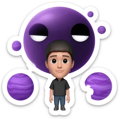 Purple stars, purple planets in an angle with me, their faces black with white stars far away sticker