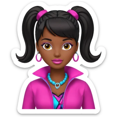 Dark Black barbie with ponytail and swoop bang sticker
