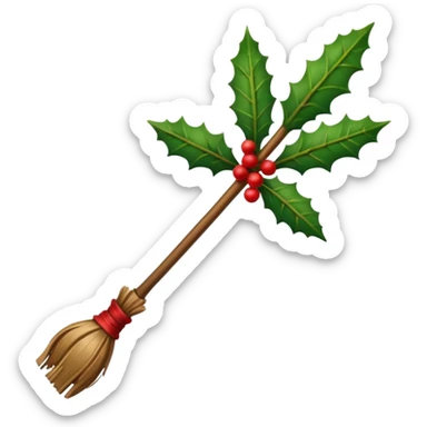 Witches broomstick with holly on it sticker