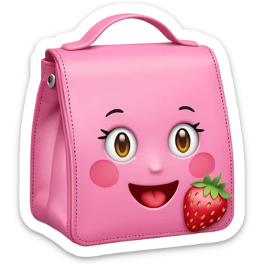 lunch bag with a strawberry sticker, emoji style, simple and cute sticker