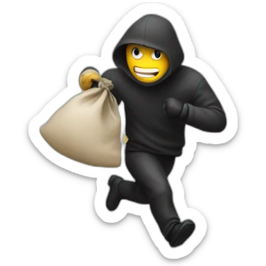 a thief running with a bag of money sticker