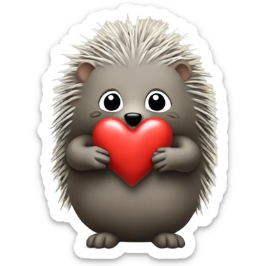 porcupine with a heart in hands sticker