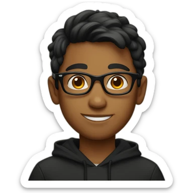 Indian brown boy with dimples wearing black hoodie and black glasses sticker