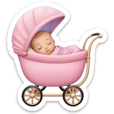 sleeping baby in pink and beige stroller surrounded by many pastel blue clouds and sparkling stars sticker