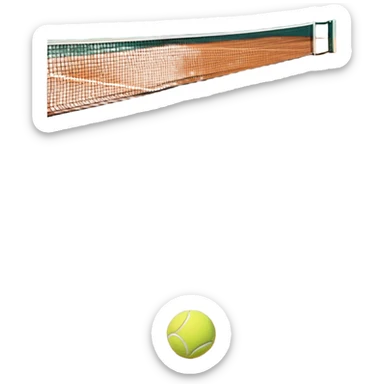 A tennis court at the Roland Garros tournament, with the iconic clay surface and a tennis ball bouncing near the net. The scene evokes the energy and excitement of the grand event, with vibrant crowds in the stands and a competitive atmosphere. sticker