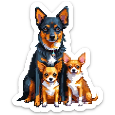 two shepherd dogs and a miniature pinscher Chihuahua together sticker