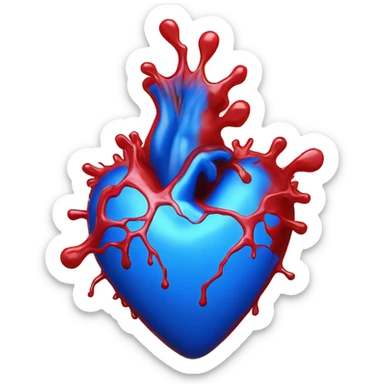 bleeding red heart glowing blue-white sticker