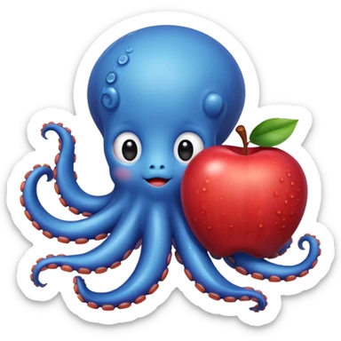 blue kawaii octopus holding an apple sticker