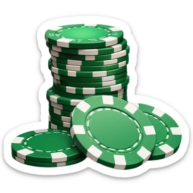 A photorealistic icon featuring playing cards and a stack of poker chips on a green felt table. Bright, detailed design with realistic textures and lighting. Transparent background, clearly symbolizing card games and strategy. sticker
