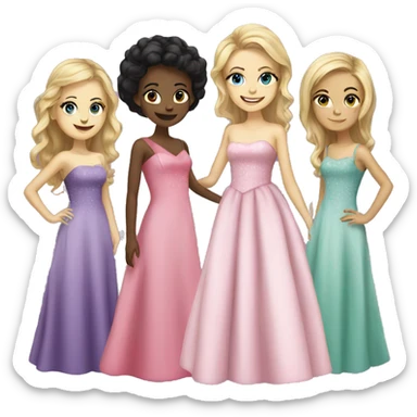 a group of caucasian girls in prom dresses sticker