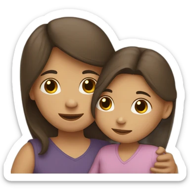 A girl hugs both her parents (light skin color, dark hair) sticker