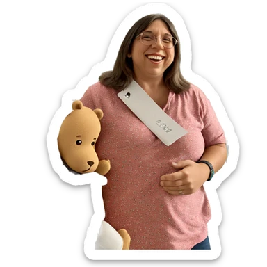 boy with stuffed teddy bear sticker