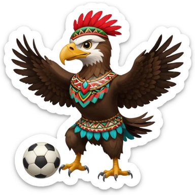 aguila mexicana con vestimenta azteca que juega futbol sticker