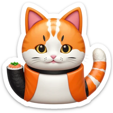 cat wearing a piece of nigiri sushi costume sticker