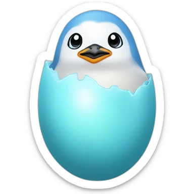 kawaï baby blue penguin hatching from its egg sticker