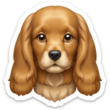 Cinematic Noble Gold Cocker Spaniel Portrait Emoji, Poised and regal, with a medium build and a lustrous, well-groomed golden coat, deep-set soulful brown eyes, Simplified yet sharp and sophisticated features, highly detailed, glowing with a soft, dignified glow, high shine, intelligent and loyal, stylized with an air of elegance, focused and attentive, soft glowing outline, capturing the essence of a watchful and confident companion, so majestic it feels as though it could trot out of the screen with effortless authority! sticker