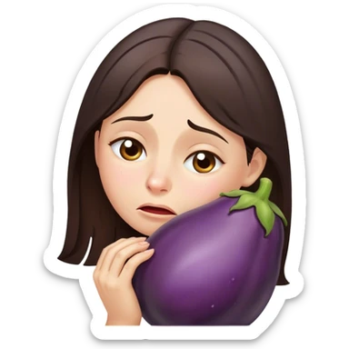 Brunette hugging eggplant crying with tears sticker