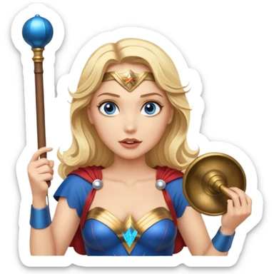 Blonde blue eyes Wonder Woman holding bell and baton sticker