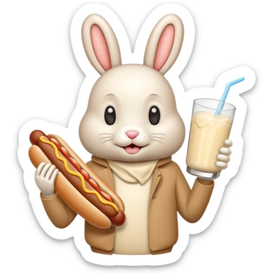 humanoid bunny reacting to a hot dog covered in mayonnaise and milk sticker