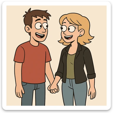 a couple holding hands, modern cartoon style sticker