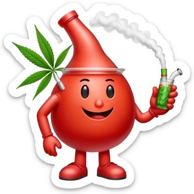 Kool-Aid Man character with legs smoking a bong with cannabis leaf nearby sticker
