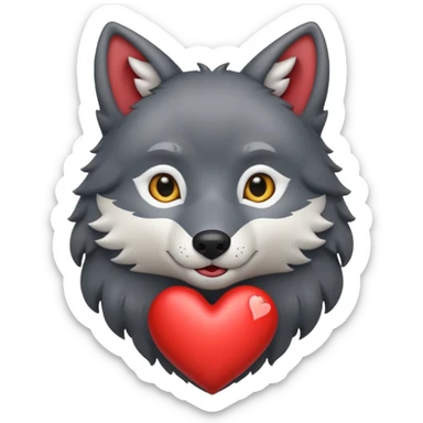 cute dark grey wolf inside heart sticker