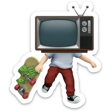 Tv holding money in a skateboard sticker