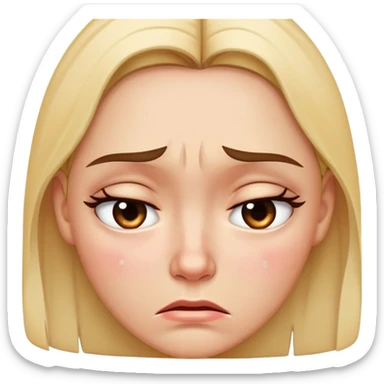 Female face looking upset and distraught, tears in eyes, frowning deeply sticker