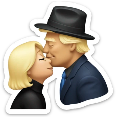 Photo realistic, Donald Trump, kissing and embracing black cat, sticker