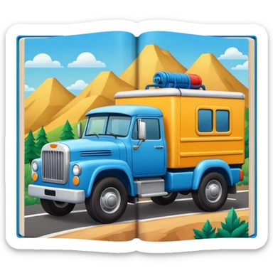 a book with a truck illustration on the cover sticker
