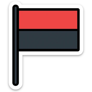 A rectangular flag with a red top half and a black bottom half sticker